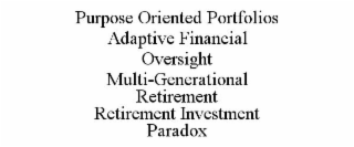 PURPOSE ORIENTED PORTFOLIOS ADAPTIVE FINANCIAL OVERSIGHT MULTI-GENERATIONAL RETIREMENT RETIREMENT INVESTMENT PARADOX