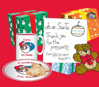 DEAR SANTA THANK YOU FOR THE PRESENTS FROM KATIE AND KEVIN COCOA FOR SANTA COOKIES FOR SANTA