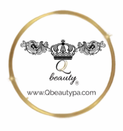 Q BEAUTY GOLD & BLACK WITH BLACK CROWN WITH QBEAUTYPA.COM WITH GOLD CIRCLE