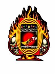 THE ROCK TV NETWORK CONSISTS OF A 4 COLOR LOGO CONSISTING OF THE WORKS ROCK TV NETWORK, A RED AND YELLOW EXPLORER STYLE GUITAR, AND TWO (2) SKULLS ON EACH SIDE OF THE LOGO.