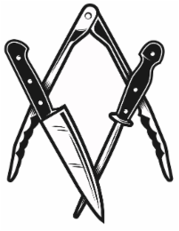 TONGS, KNIFE AND SHARPENING STEELE