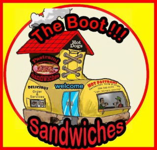THE BOOT!!! HOT DOGS PASTRAMI SANDWICHES DELICIOUS ORDER & SERVICES WELCOME HOT PASTRAMI SANDWICHES, SODA & CHIPS 206 348 6185 LIGHT INTIMATE CATERING SANDWICHES