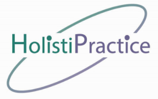 HOLISTIPRACTICE WITH AN ELLIPSE AROUND IT WITH LARGE DOTS OVER TWO OF THE I'S